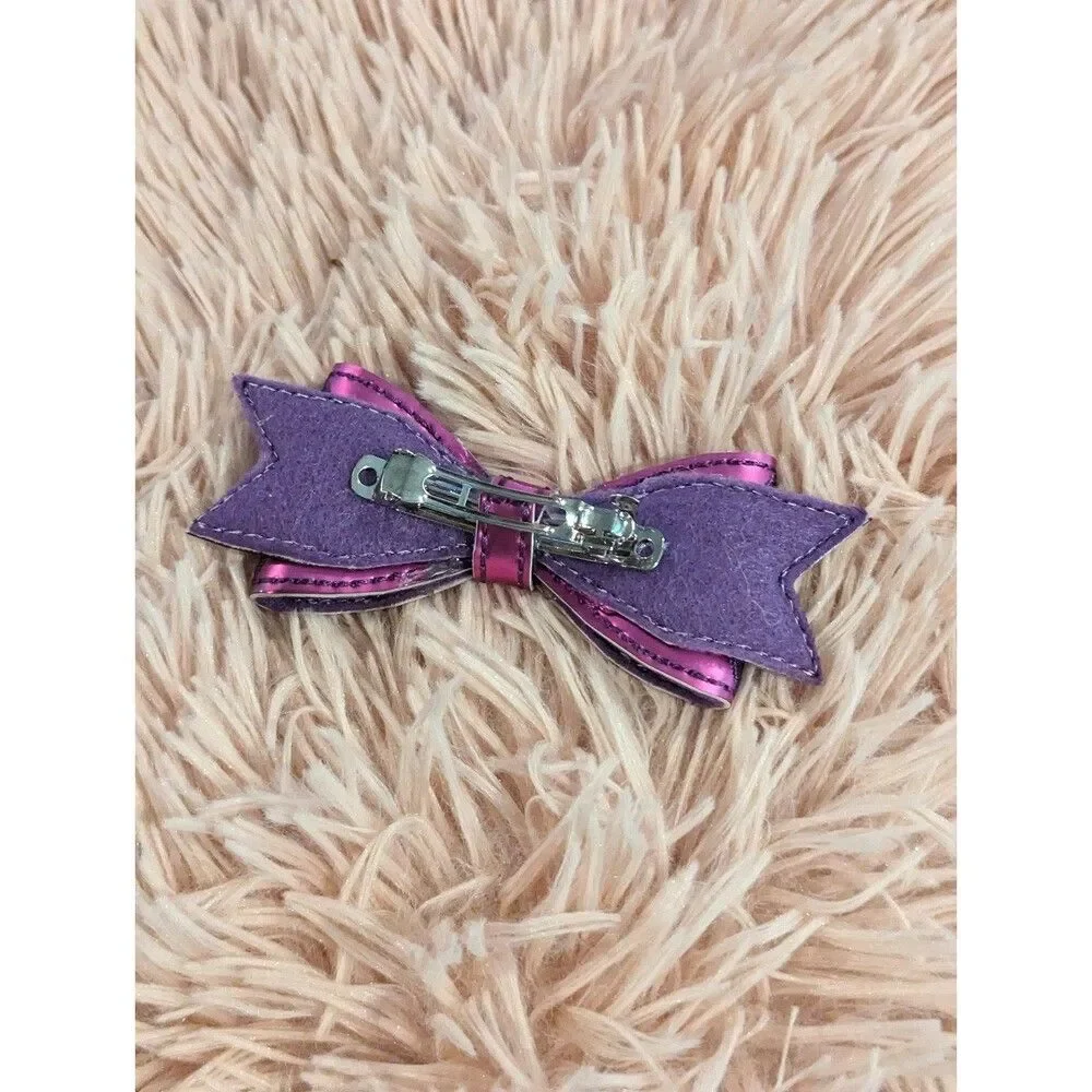 Purple and pink striped cat Cheshire cat inspired hair bow barrette clip